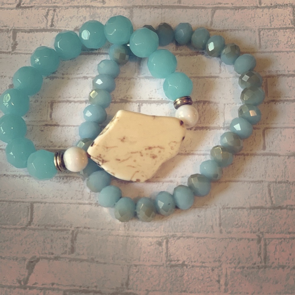 JCrew, Stretch Glimmering Natural Stone & Glass Faceted Beaded Bracelet Duo